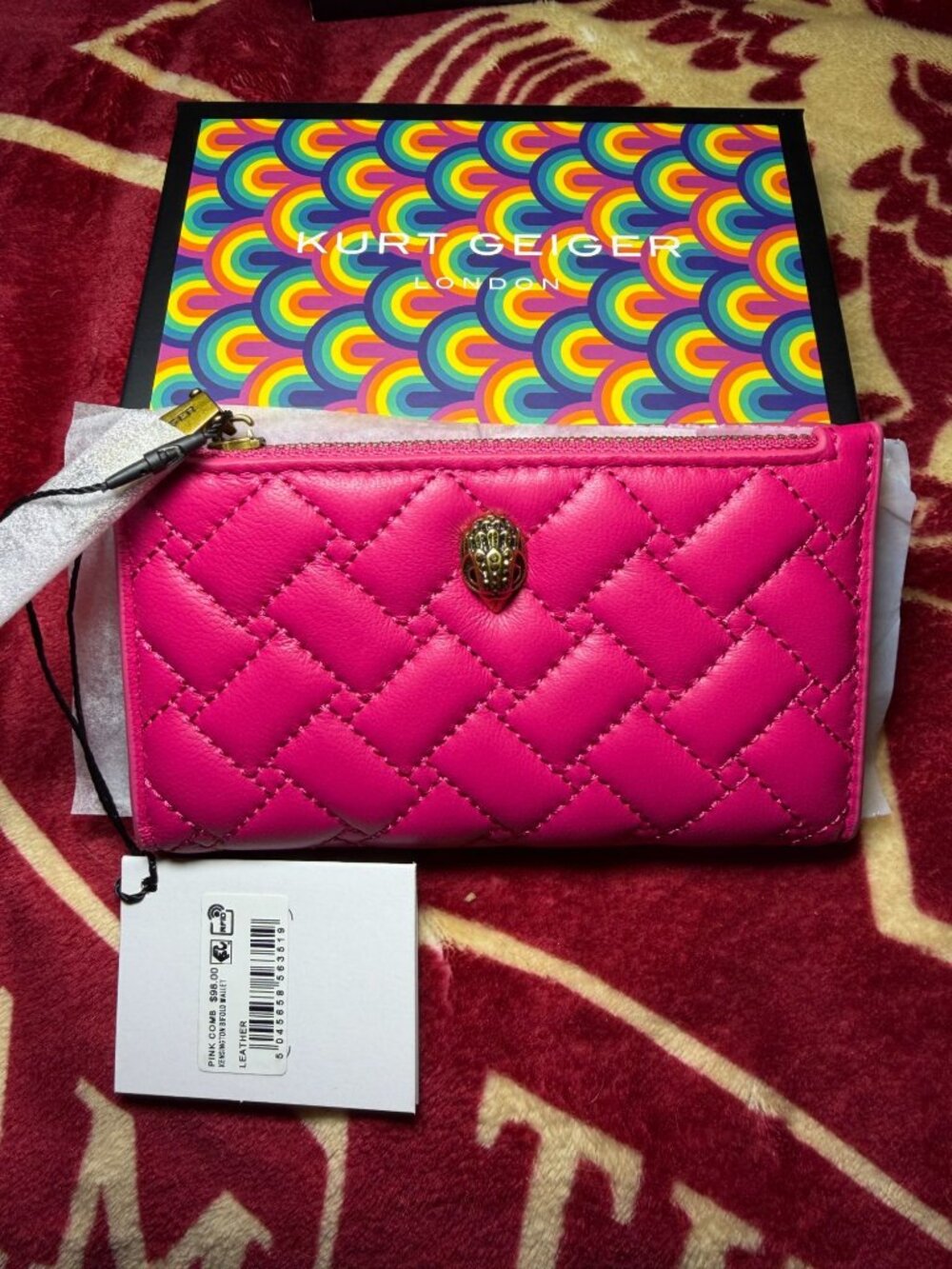 Kurt Geiger London Quilted Pink Leather Wallet With Card Slots NWT & Gift Box